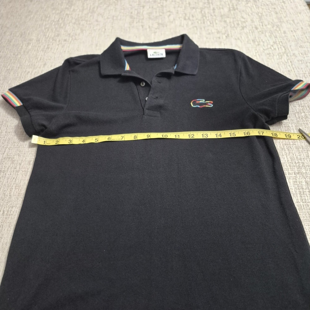 Lacoste Rainbow Trim Polo Shirt Black Mens Size 4 Medium Croc - Picture 9 of 12